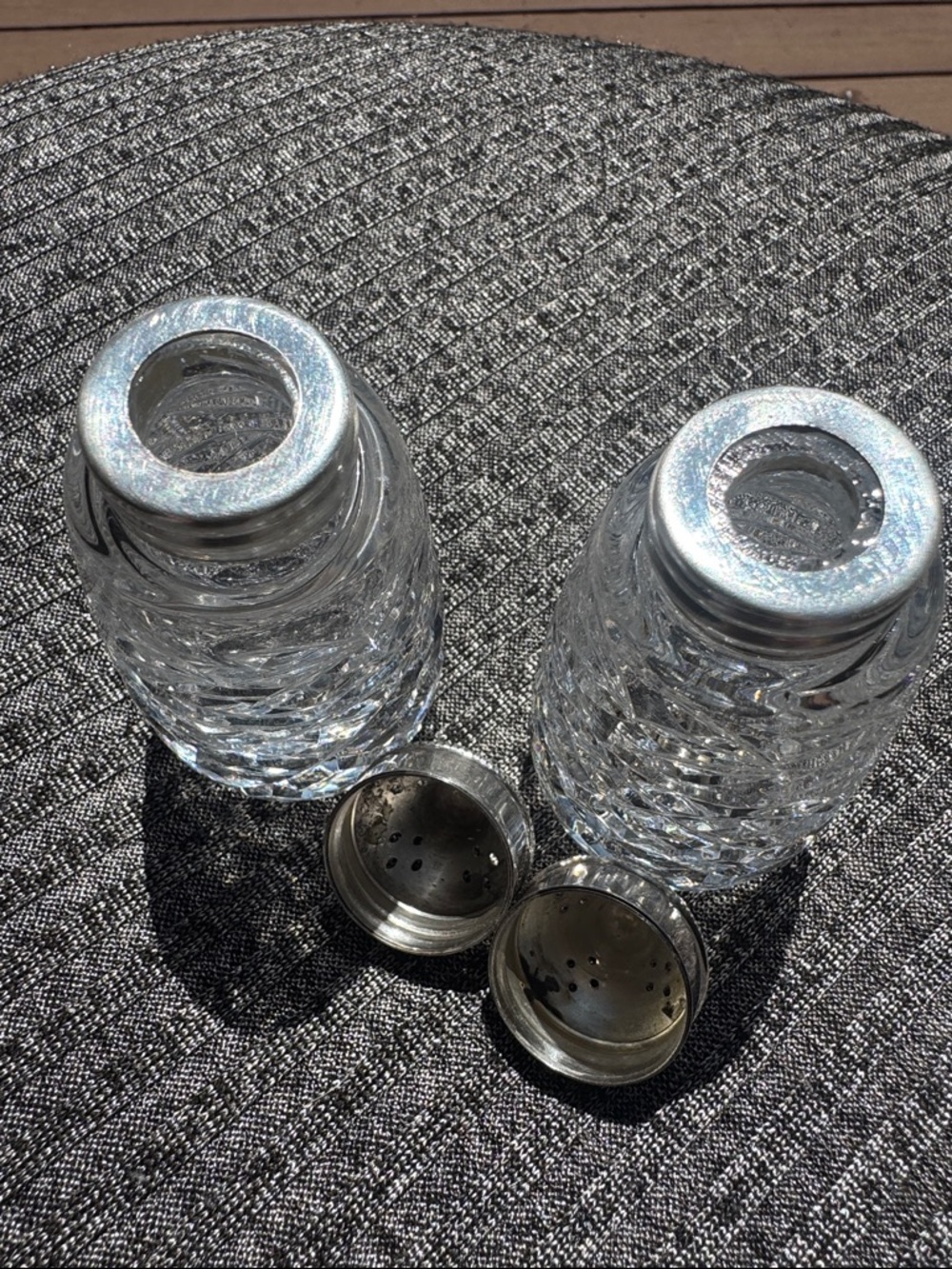 Vintage Waterford Crystal Salt Pepper Shakers Silverplate Ireland - Picture 8 of 10